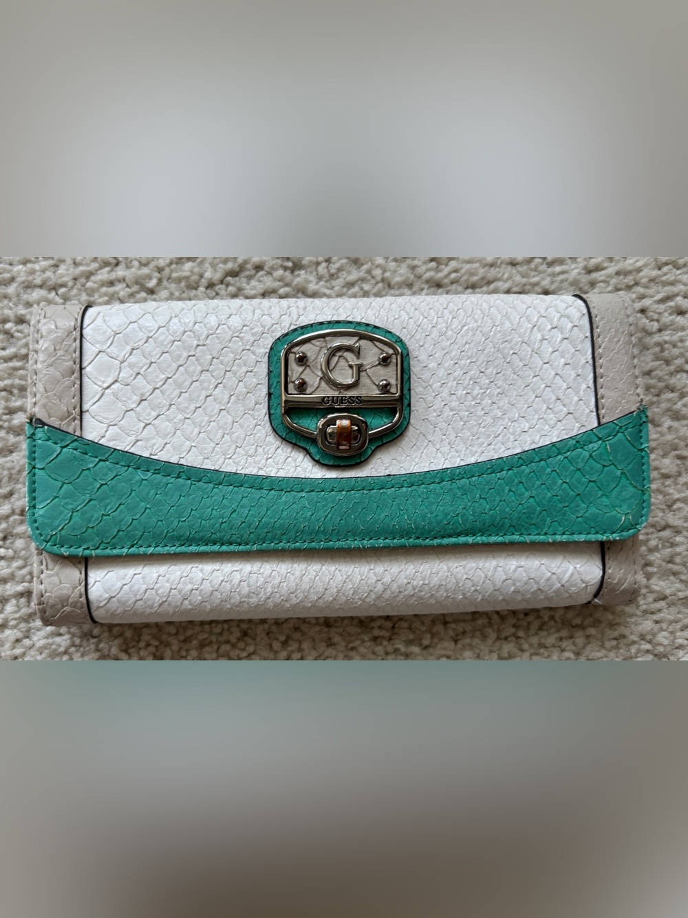 Guess White and Teal Wallet